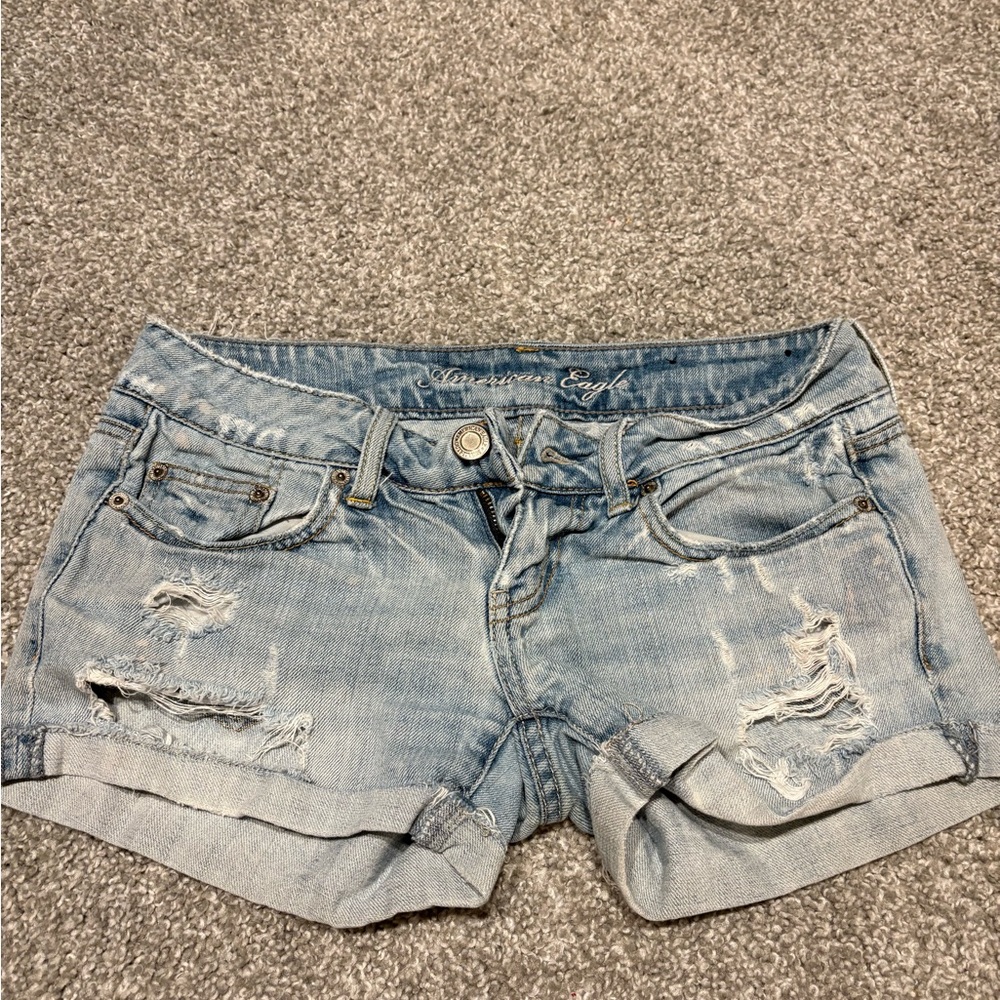 American Eagle Outfitters Distressed Light Blue Jean Shorts